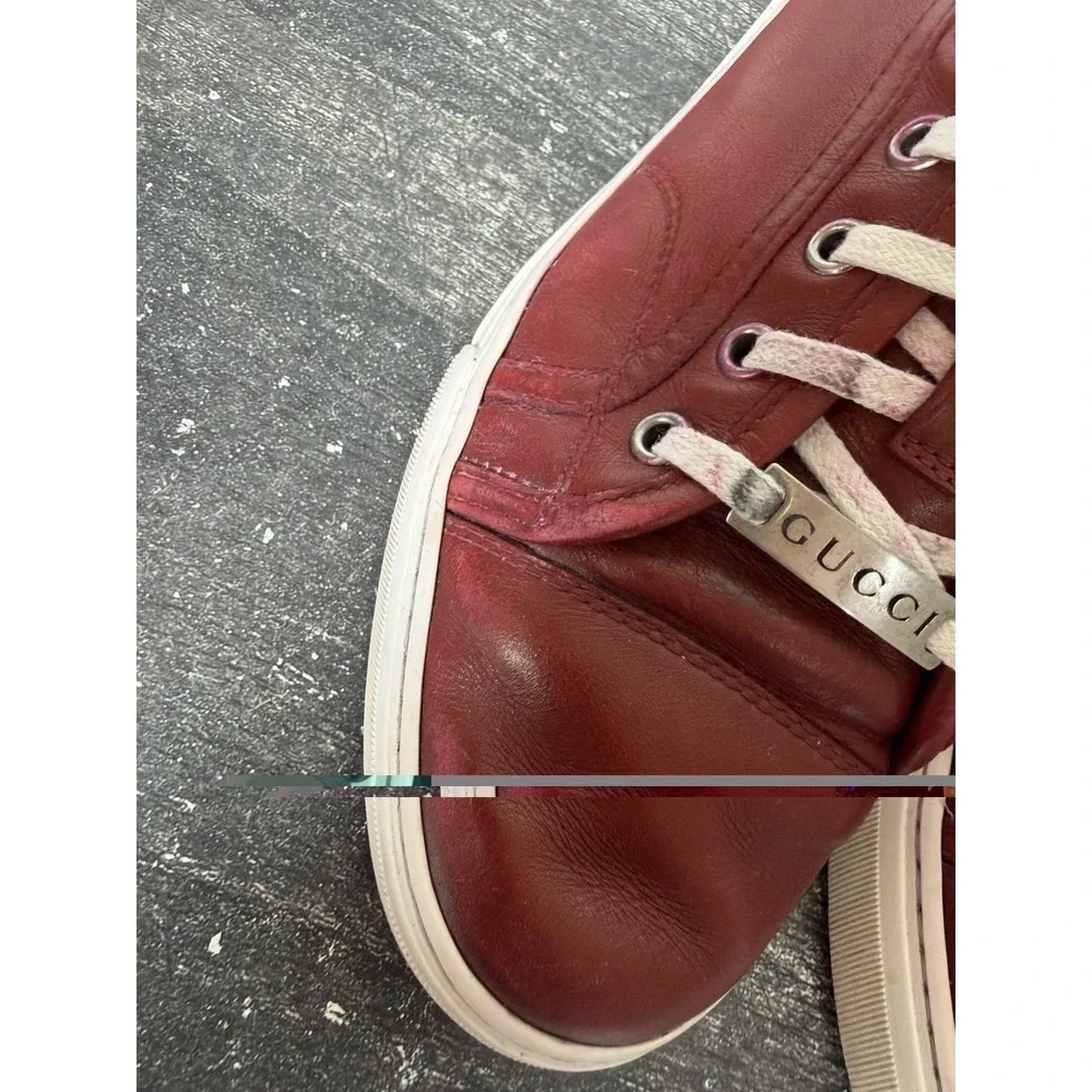 Gucci 423301 Red Smooth Leather Low Top Sneakers Size 5 Fit 6-7 US Read Desc